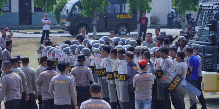 Jelang Pengaman Pemilu 2024, Polres Lampung Utara Giat Latihan Dalmas