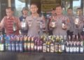 Ratusan Botol Miras Berbagai Merek di Sita Polres Lampung Utara